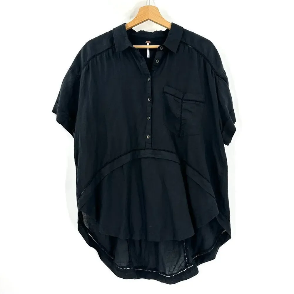 Free People Weekend Escape Black Blouse Size S